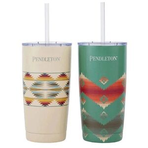 PENDLETON Tumblers Native Print 2 Double Wall Vacuum Insulated w/Straws 20oz NEW